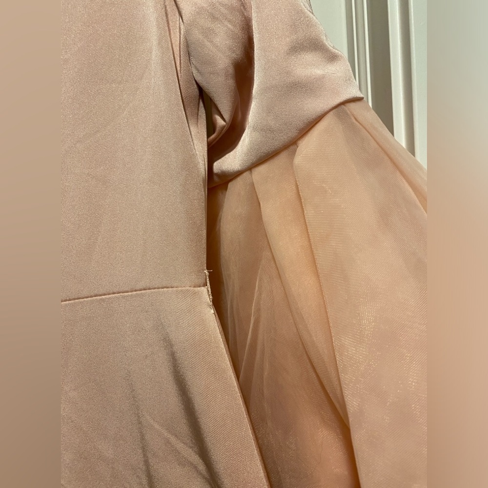 Mac Duggal Blush Pink Long Sleeve Maxi Gown with Sheer Bell Sleeves - Picture 7 of 11